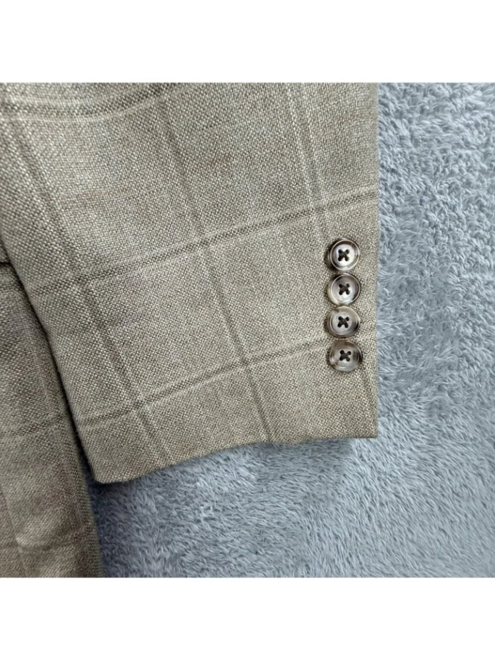 Jos A Bank Blazer Mens 39R Beige Windowpane Silk Wool Tweed Sport Coat Jacket